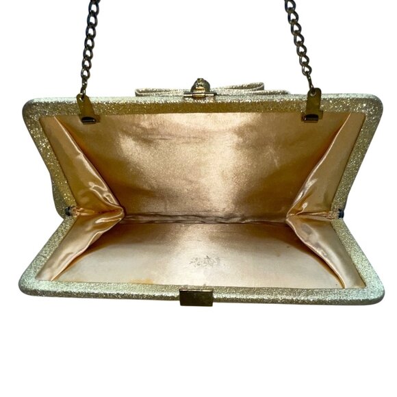 Vintage After Five Women’s Gold Mesh Chain Strap & Rhinestone Bow Accent Clutch - Picture 6 of 8